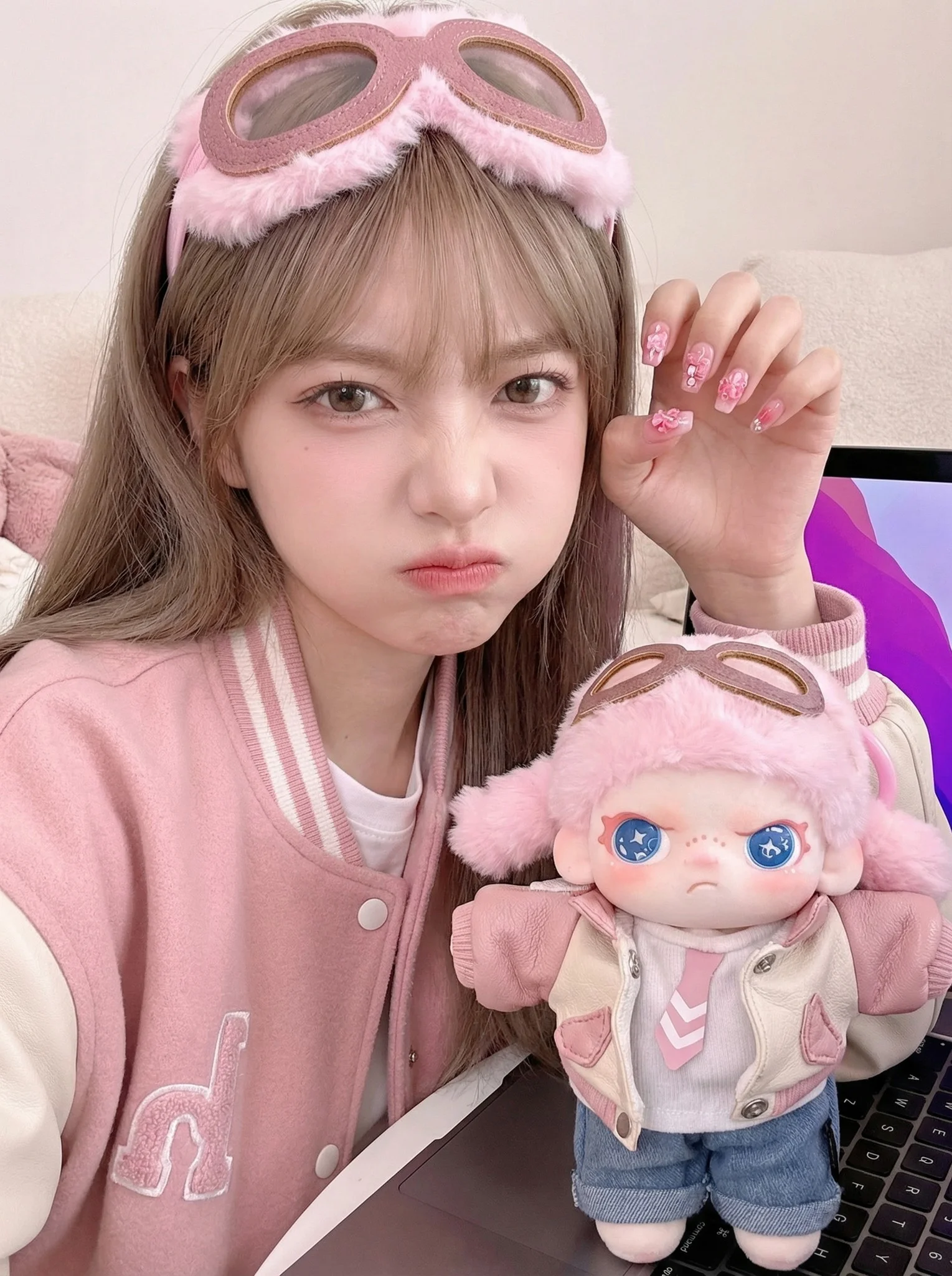 Twinning Portrait: Human Mimics Doll's Pouty Expression (#nb_90)