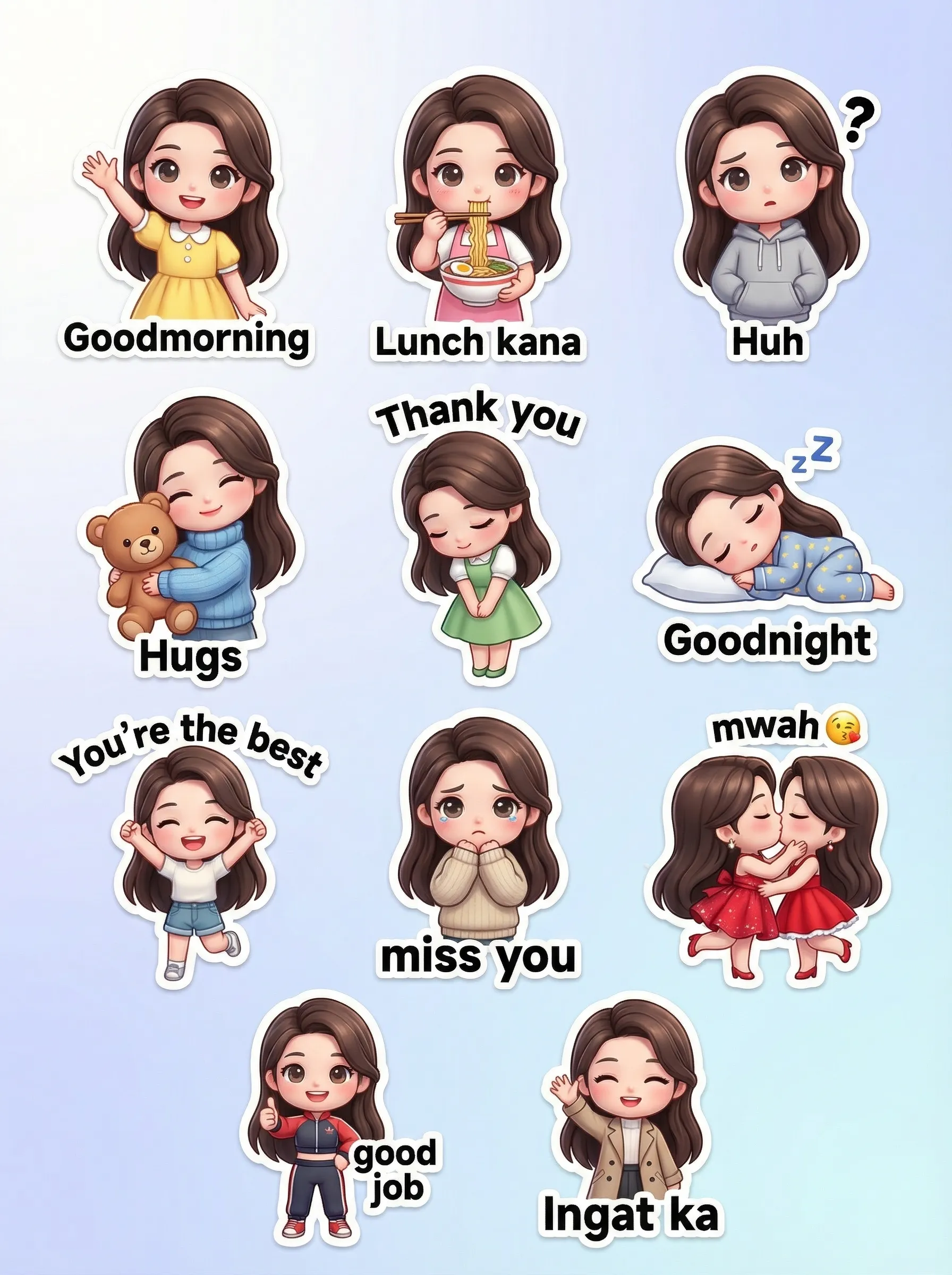 Kawaii Chibi Sticker Set with Speech Bubbles (#nb_49)