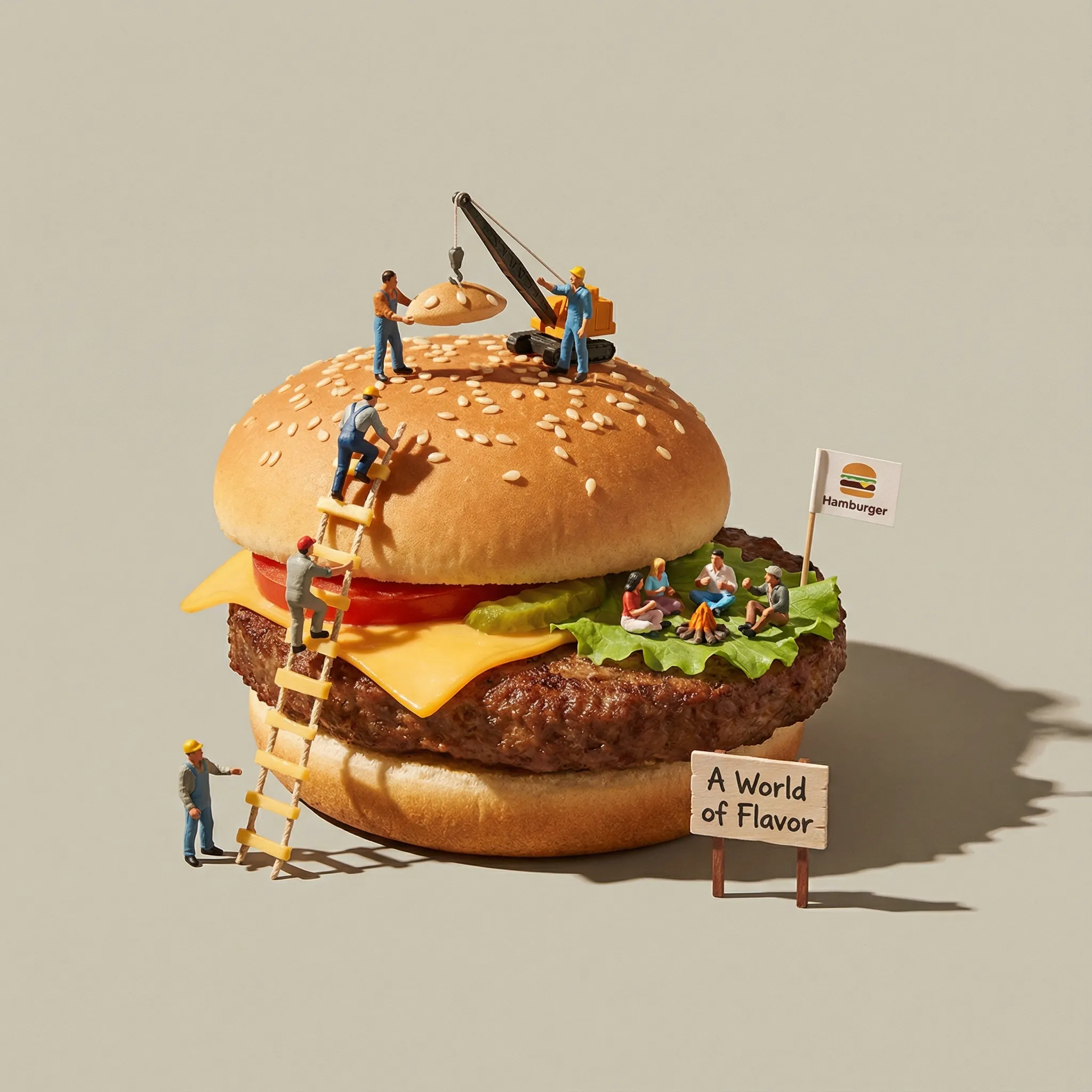 Miniature Surreal Scene with Hamburger Product (#nb_45)
