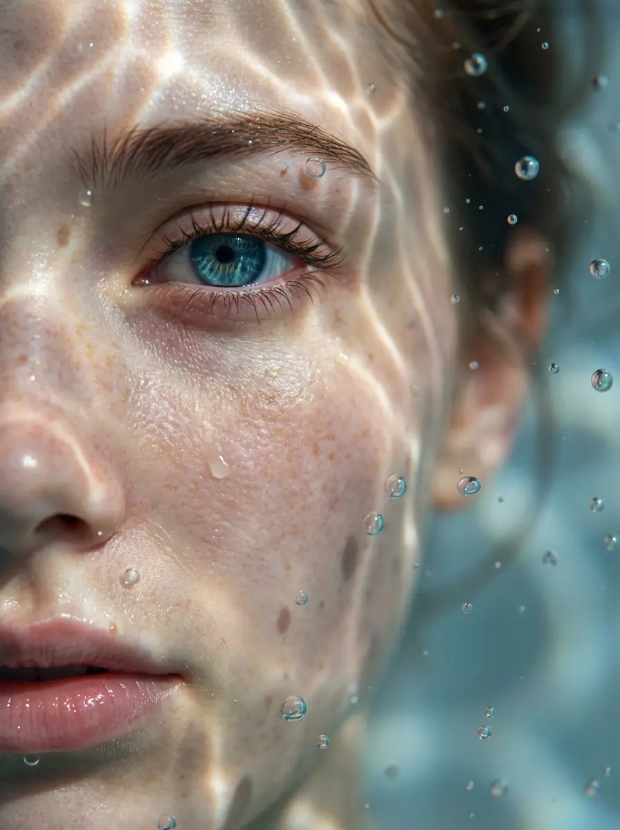 Hyper-realistic underwater portrait, left half of face (#nb_13)