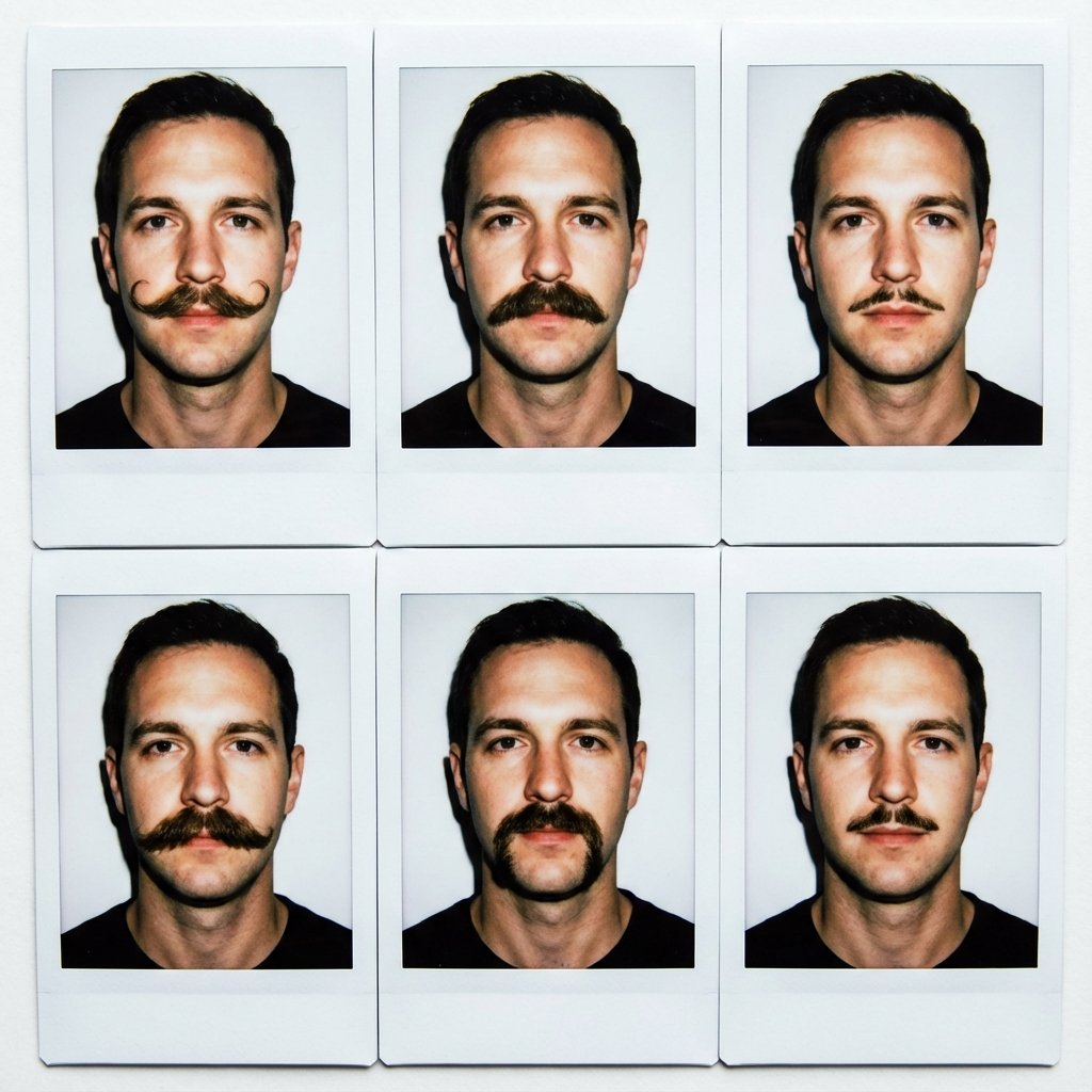 Create a 3×2 collage of instant camera portraits (#pic_189)