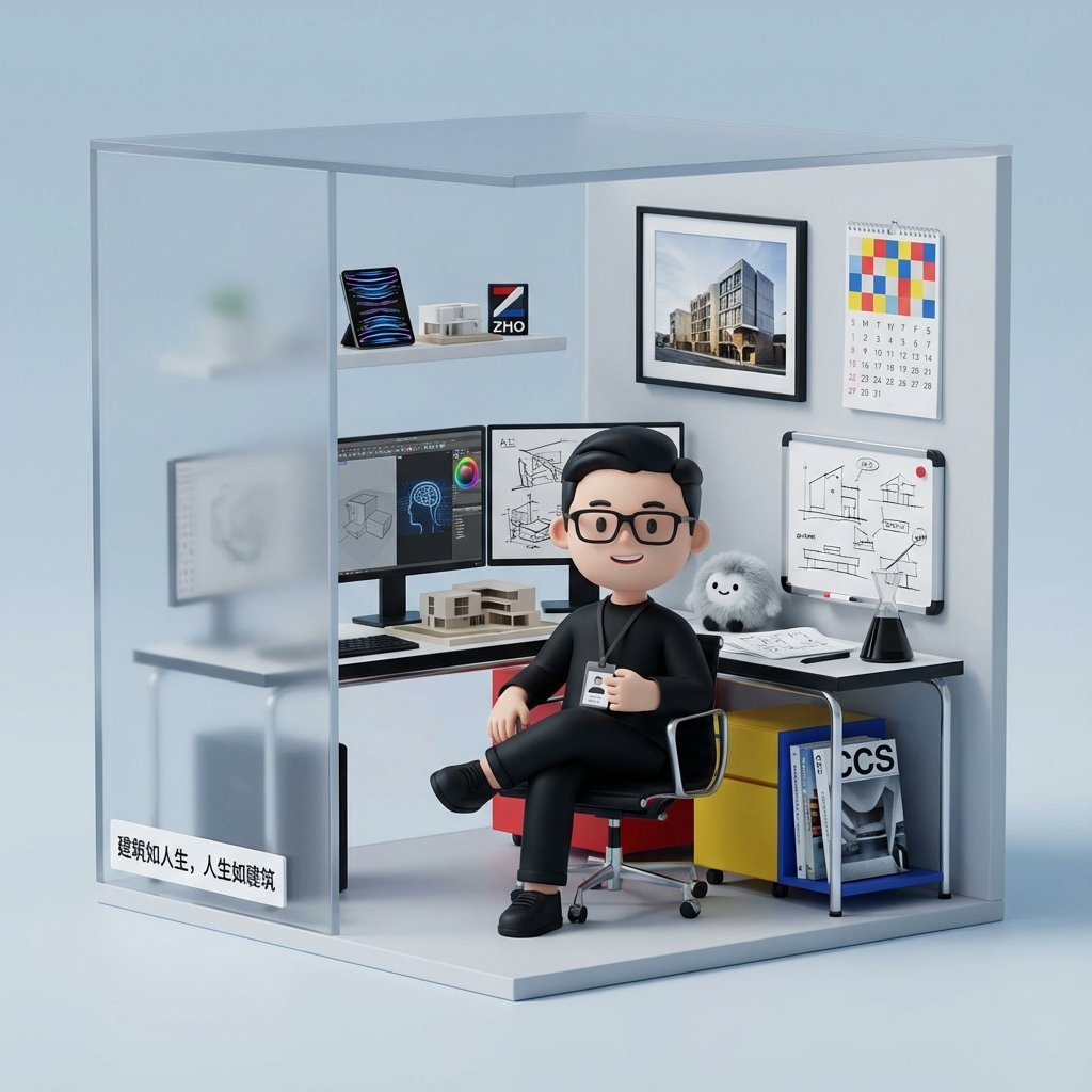 使用此提示生成肖像比例照片： 竖版：4:3 比例 风格：一个Q版 可爱 3d 风格的立体模型 内容：展现了一位开朗的建筑... (#pic_284)