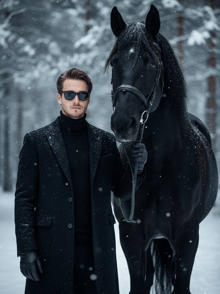 Stylish man holds horse (#pp_30)