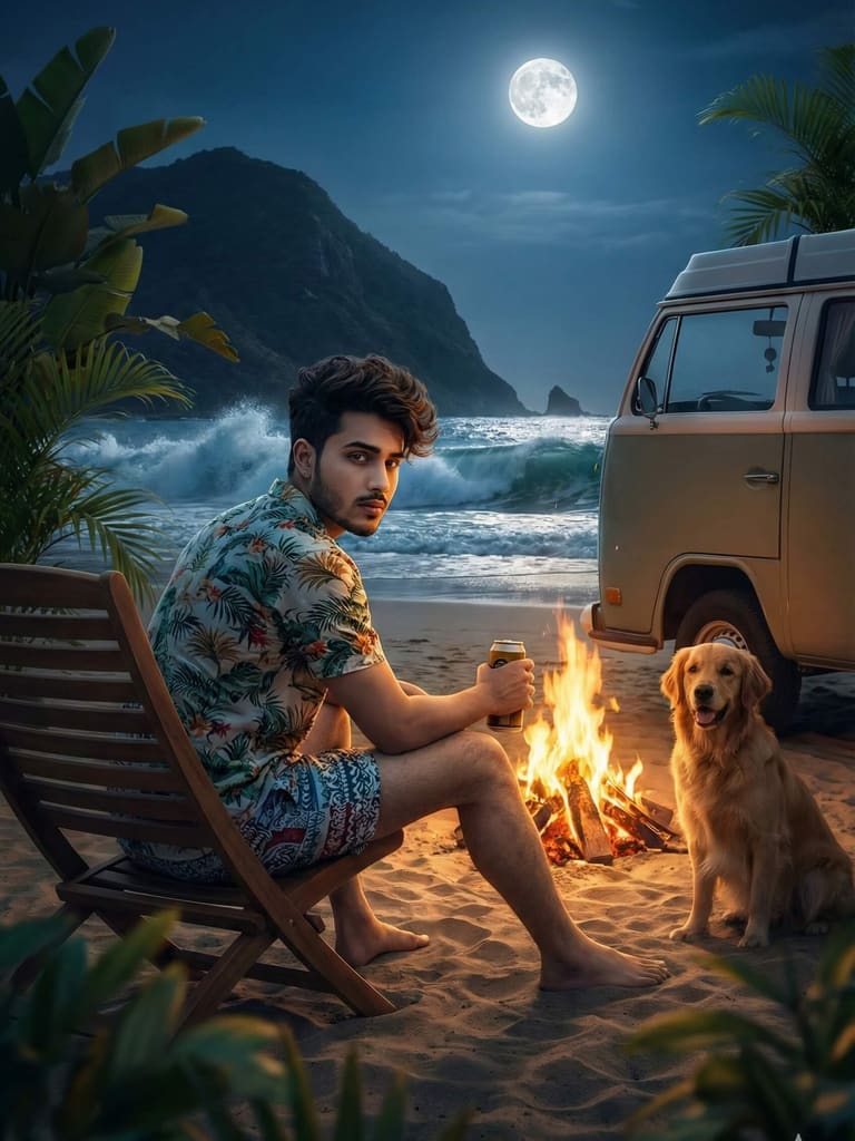 Night beach campfire (#pp_49)