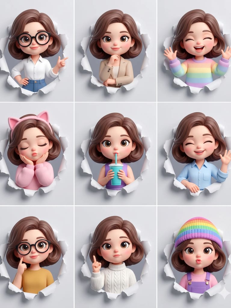 3D Girl Avatar Sticker Sheet Grid (#pp_813)