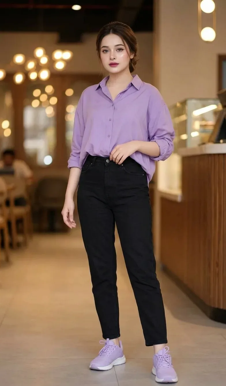 Purple and Black Gens Cafe Look