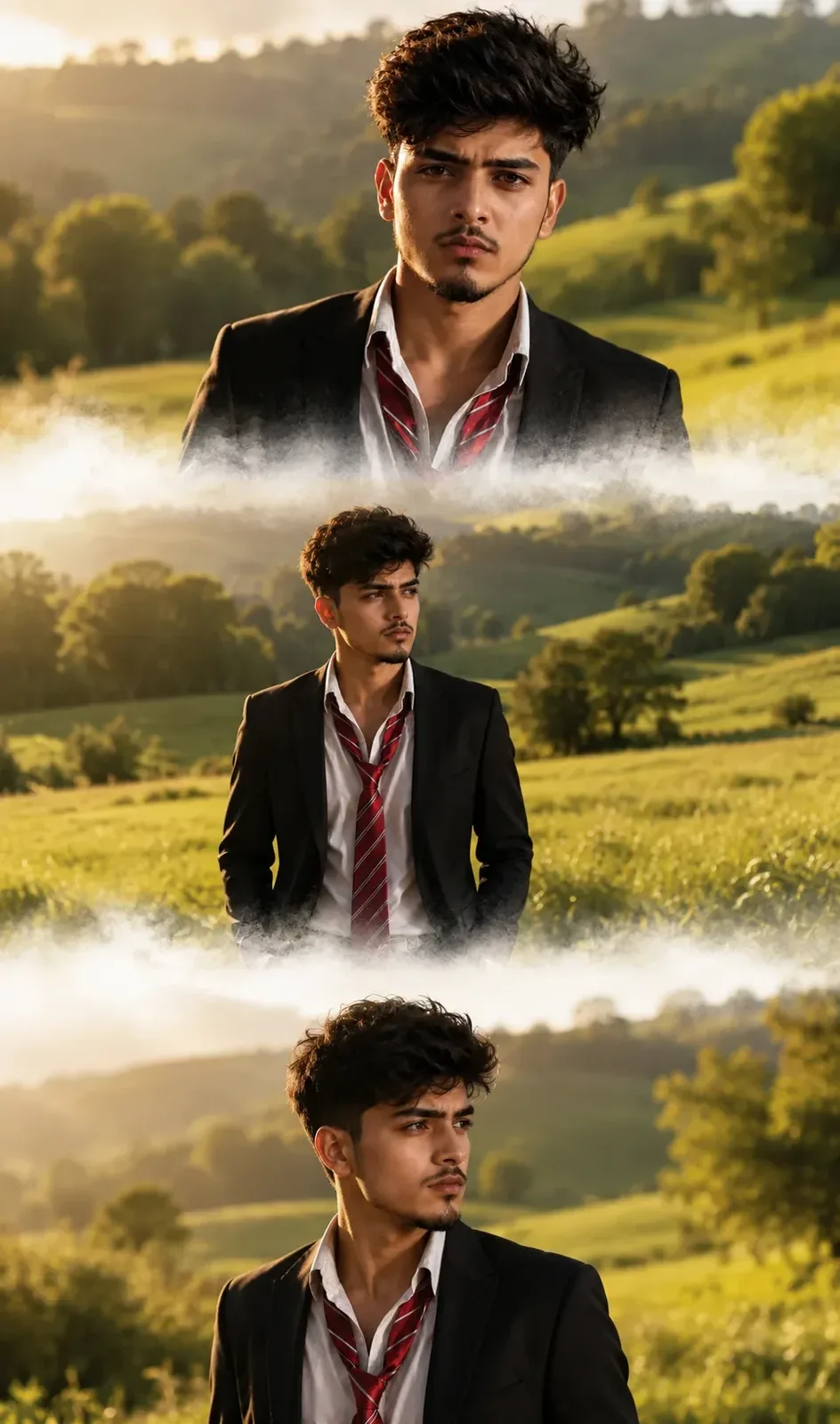 Young man in countryside collage