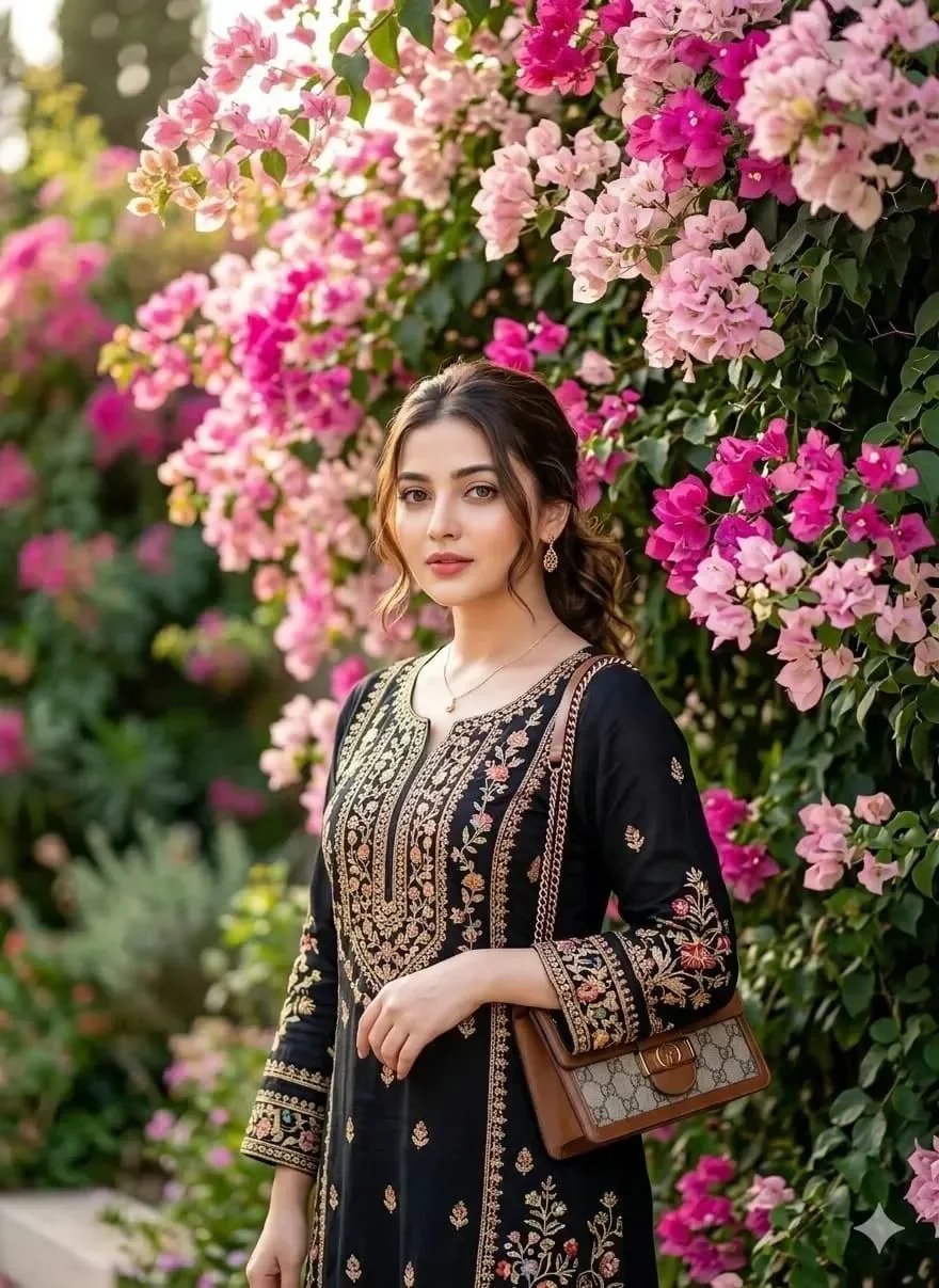 Beautiful woman in floral garden