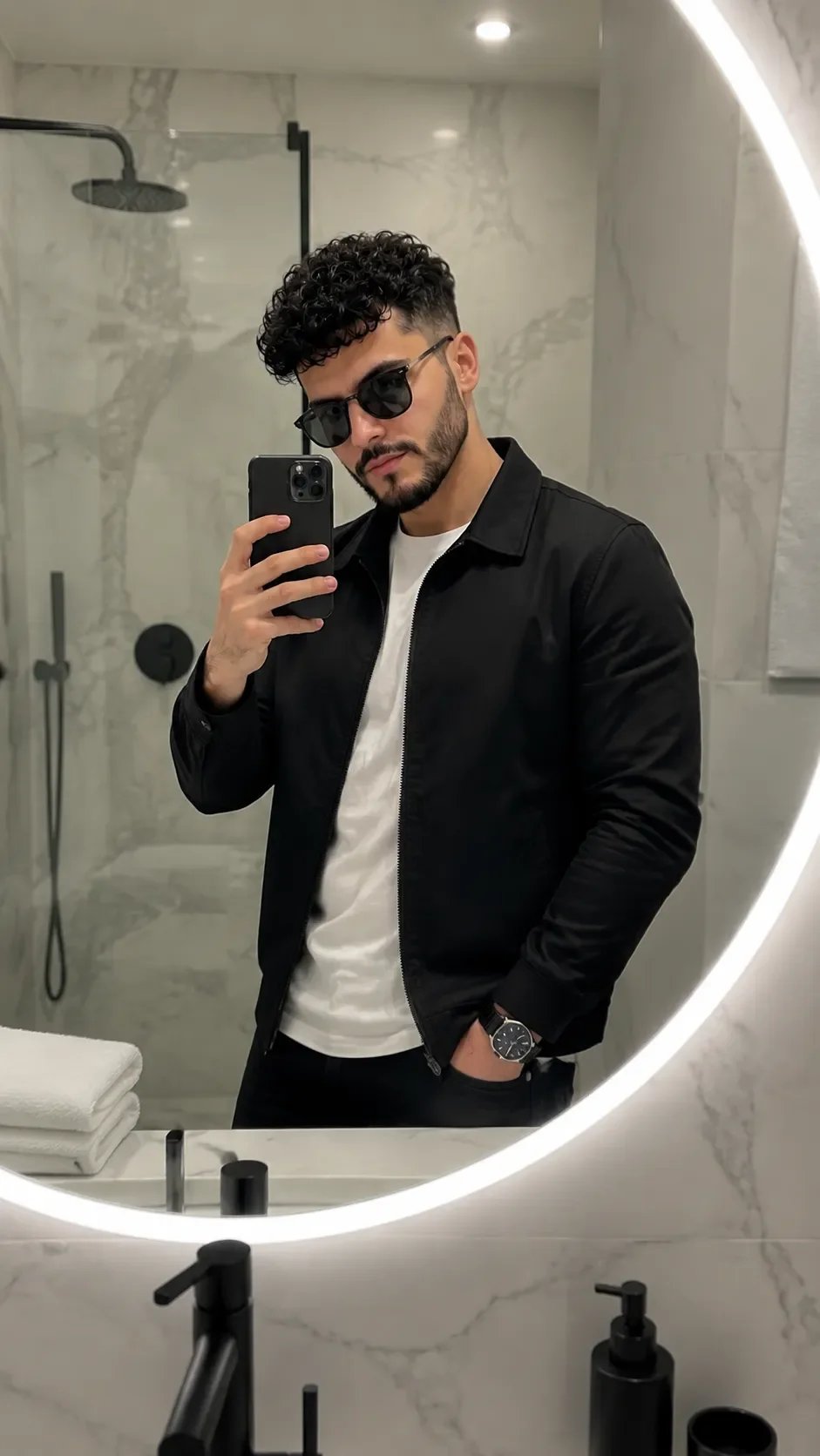 Boy in Modern Bathroom Selfie