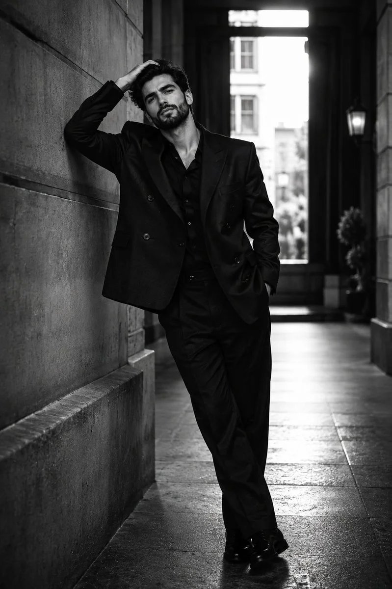 Cinematic Black-and-White Fashion Portrait