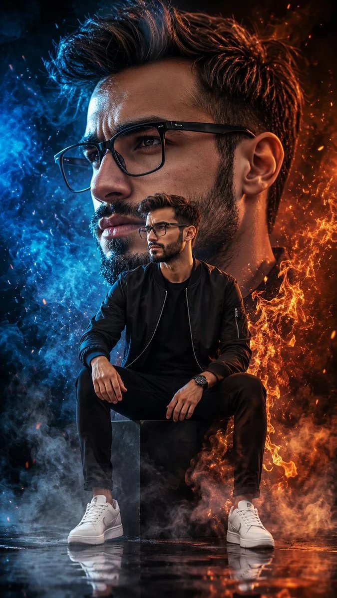 Cinematic Man Portrait Double Exposure