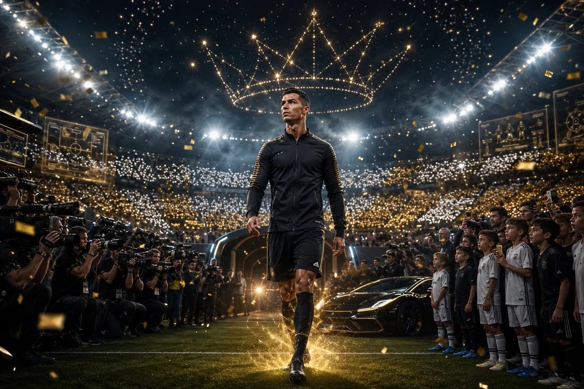 Cristiano Ronaldo in futuristic stadium