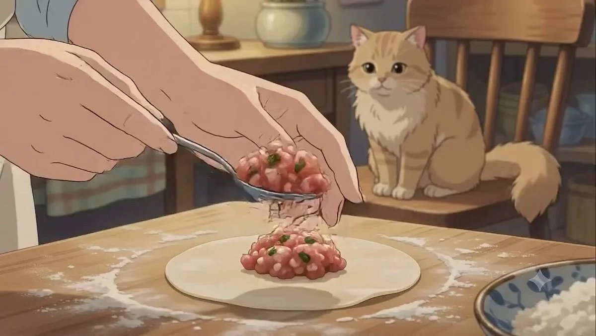 Ghibli-style dumpling making