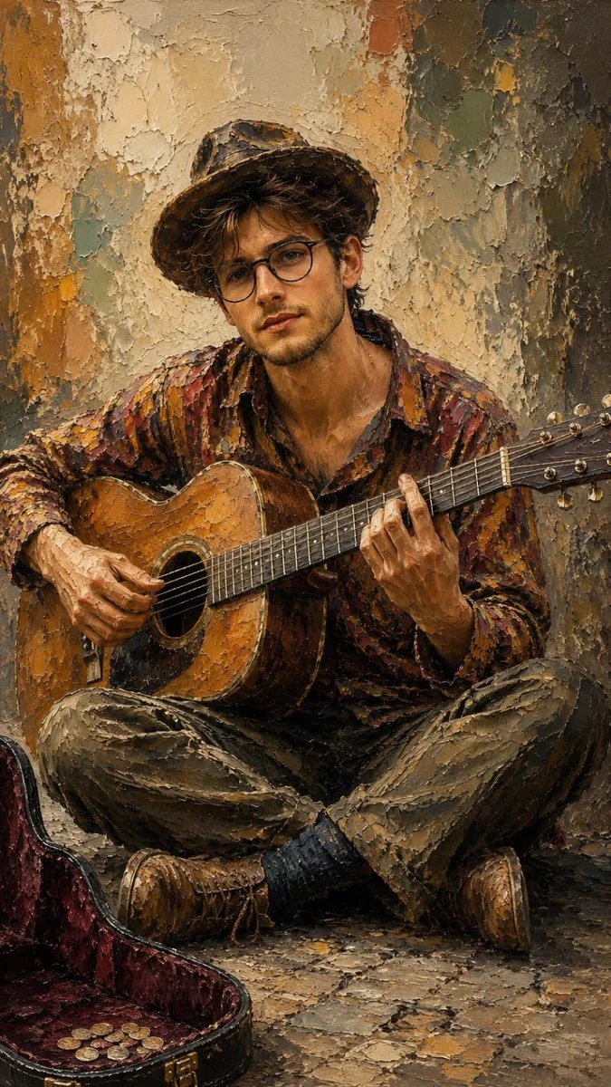 Impasto Oil Painting Musician
