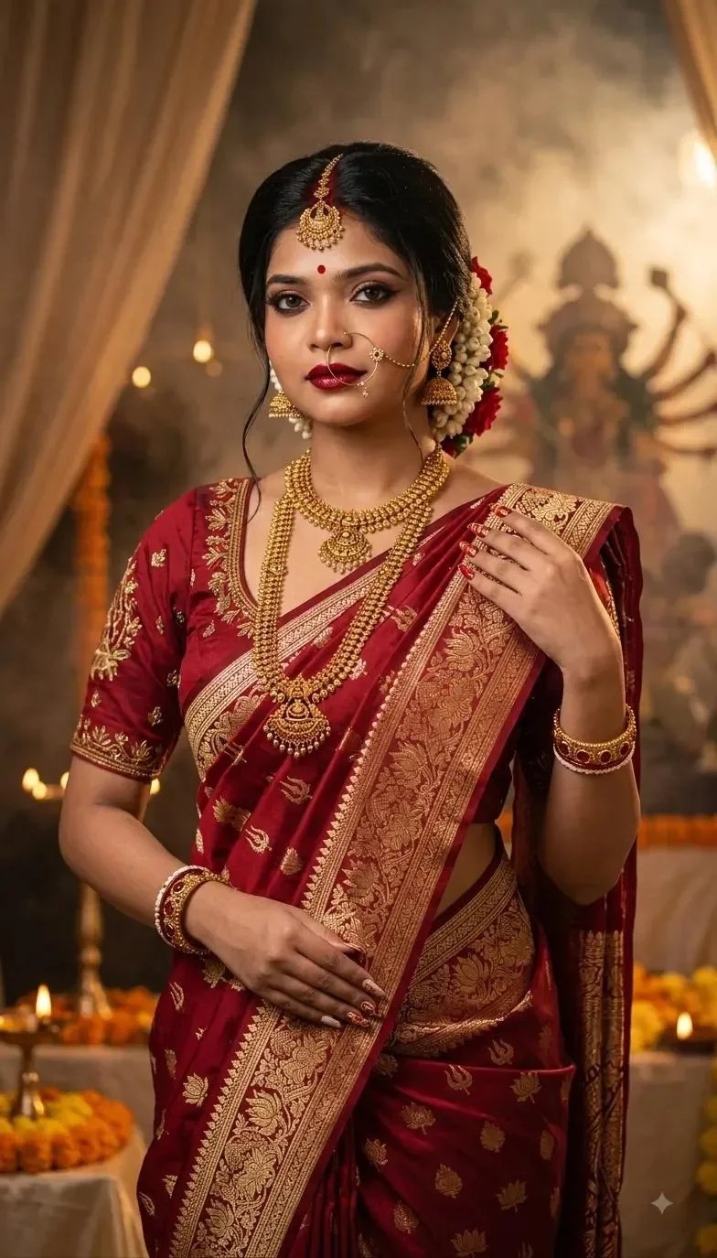 Indian woman in Durga saree