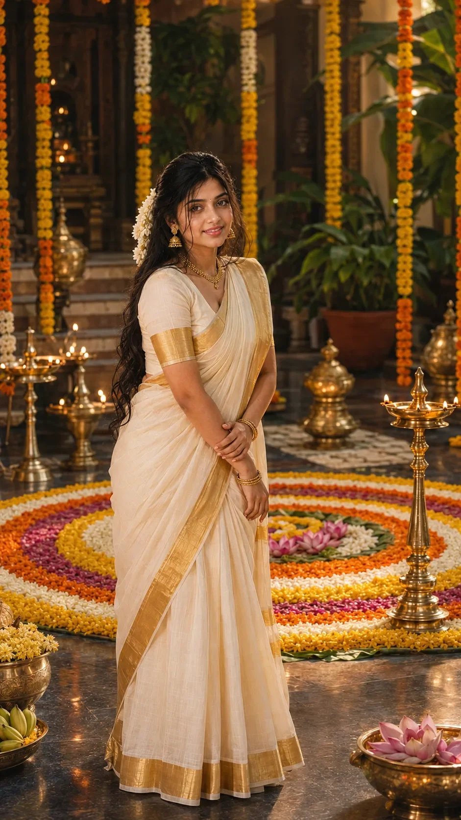 Indian woman in Kasavu saree