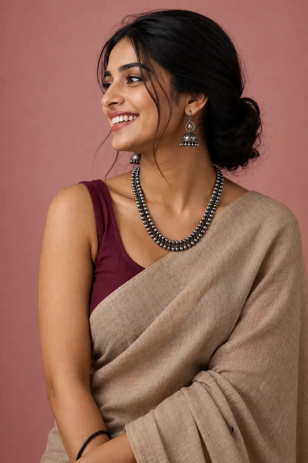 Indian Woman in Linen Saree