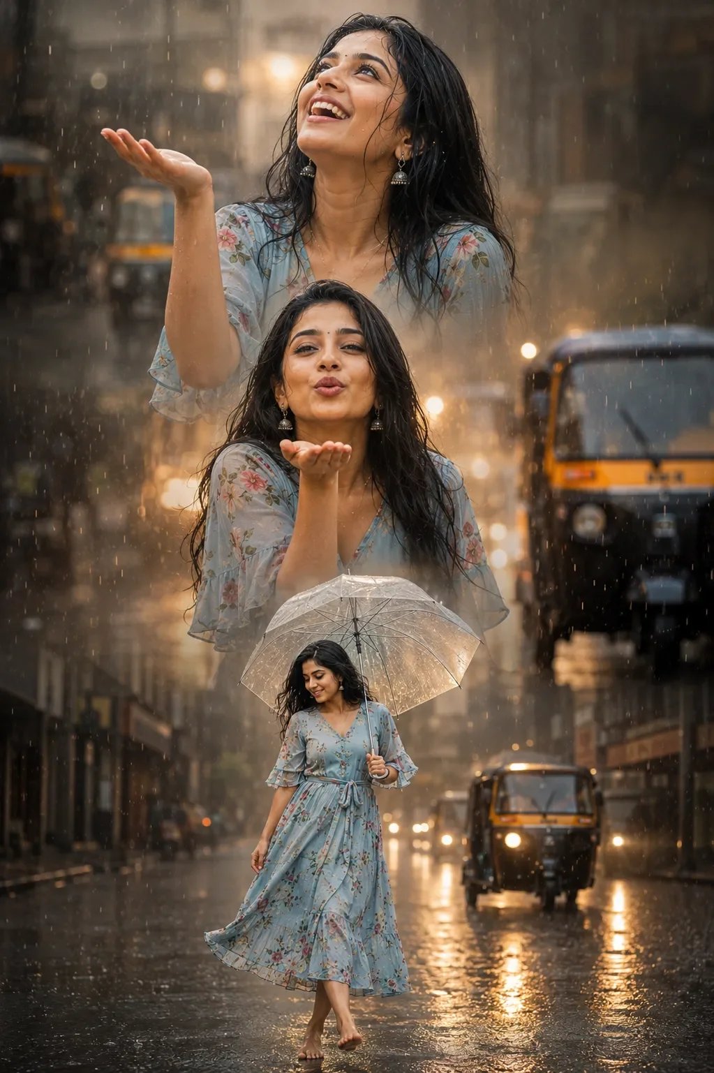 Joyful Indian Woman in Rain