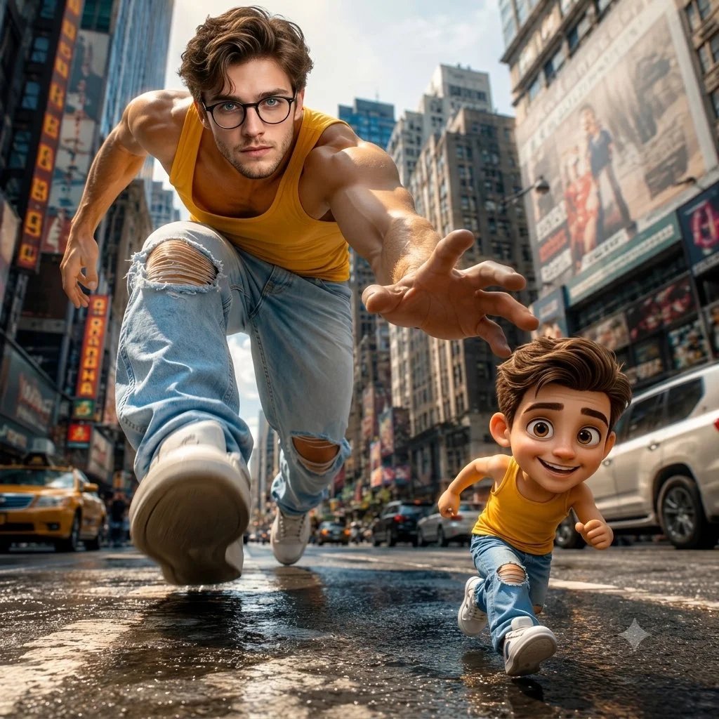 Man and Cartoon Double