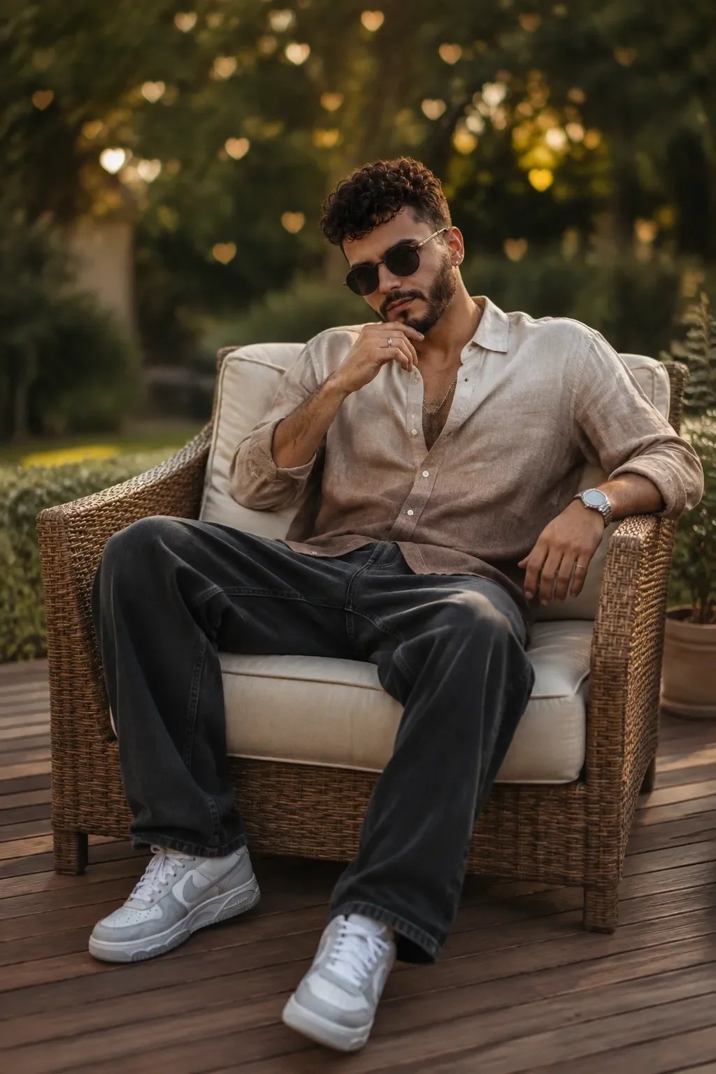 Man on Rattan Armchair