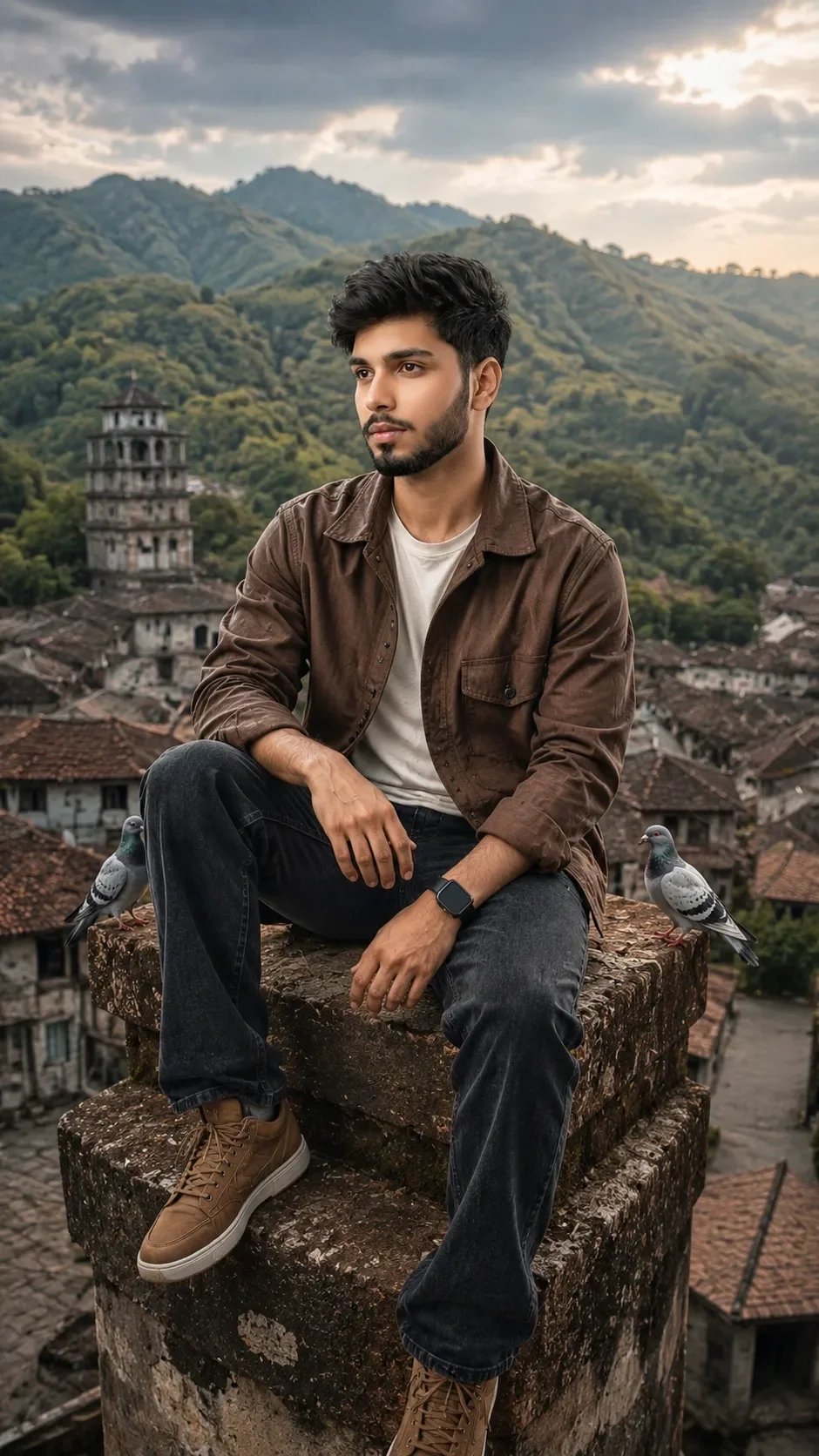 Man on village tower
