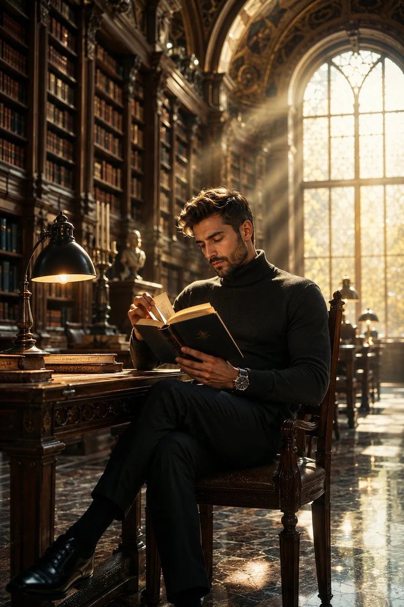 Man Reading in Library