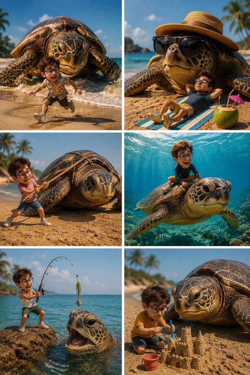 Miniature Man and Sea Turtle