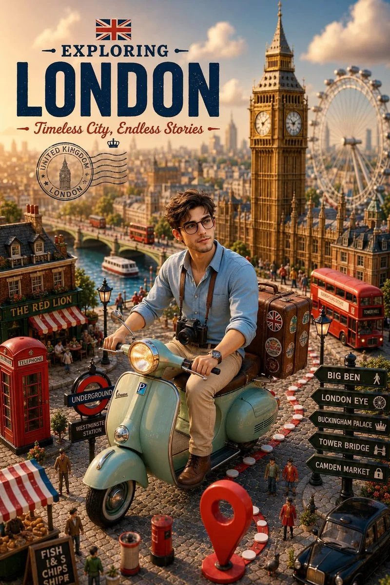 Pixar-style London Travel Poster