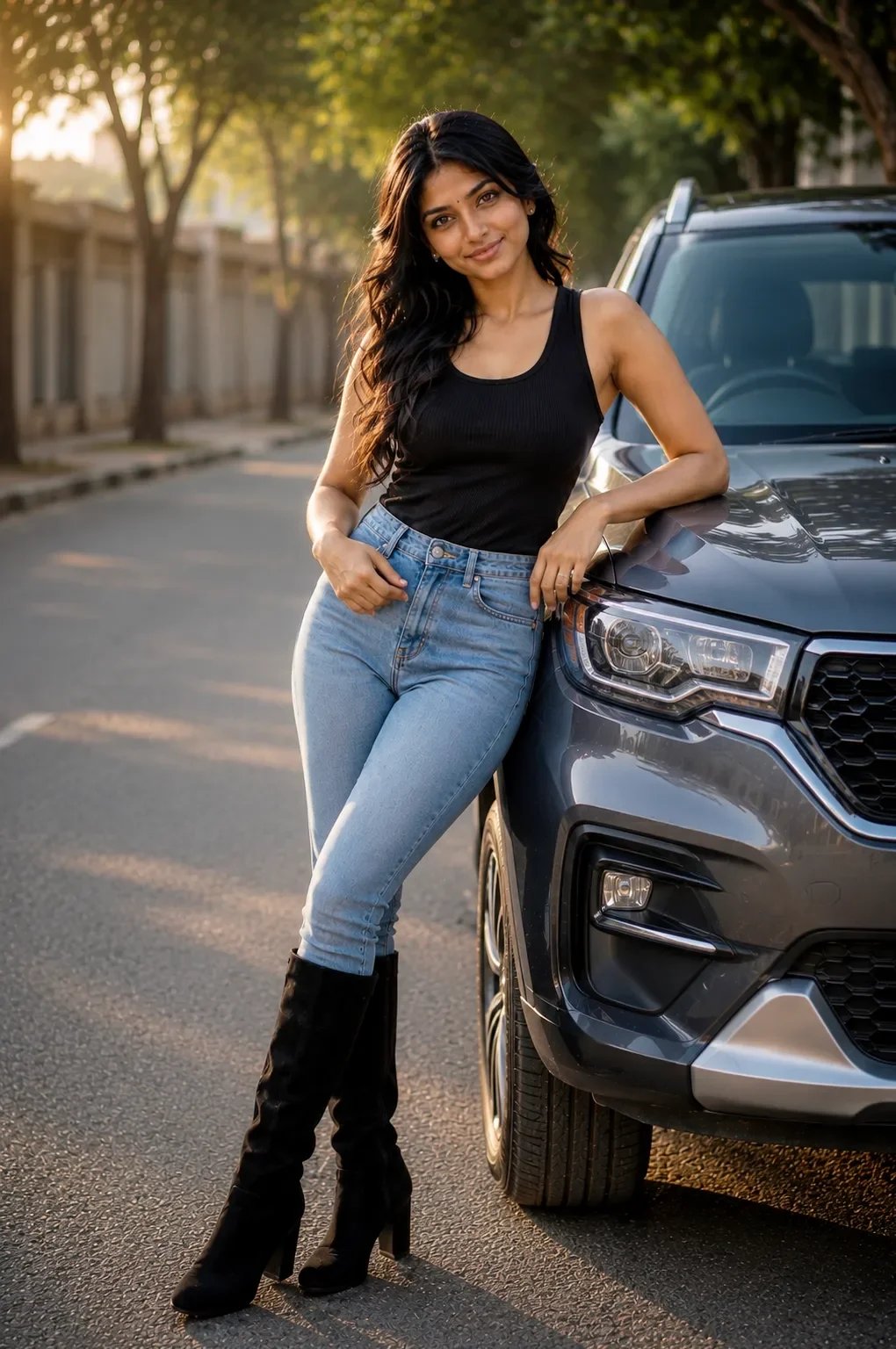 Realistic Woman and SUV