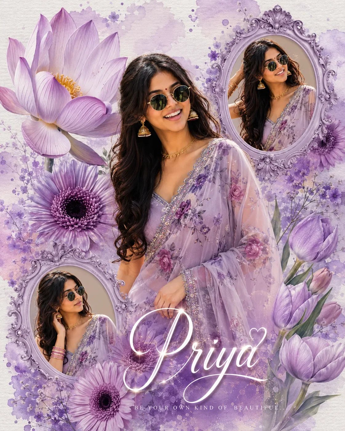 South Asian Woman Floral Poster