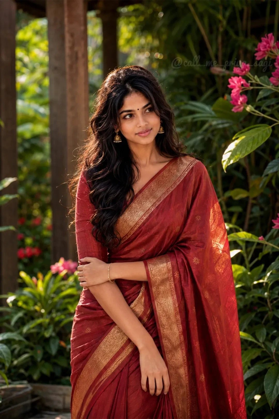 South Asian woman garden portrait