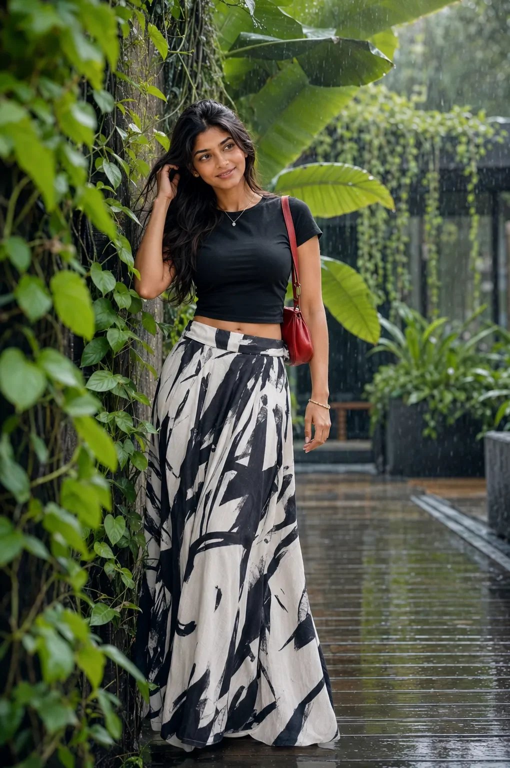 South Asian Woman in Tropical Garden