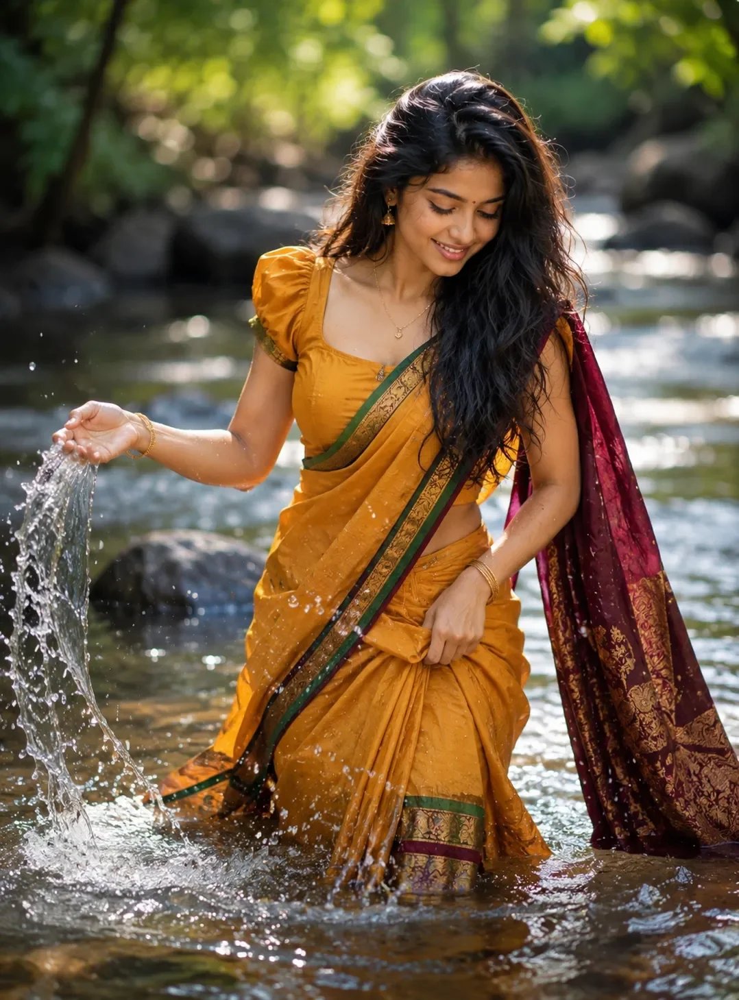 South Indian woman in river