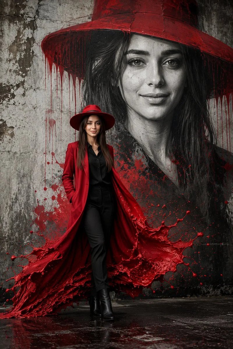 Surreal Woman Portrait and Paint Splash