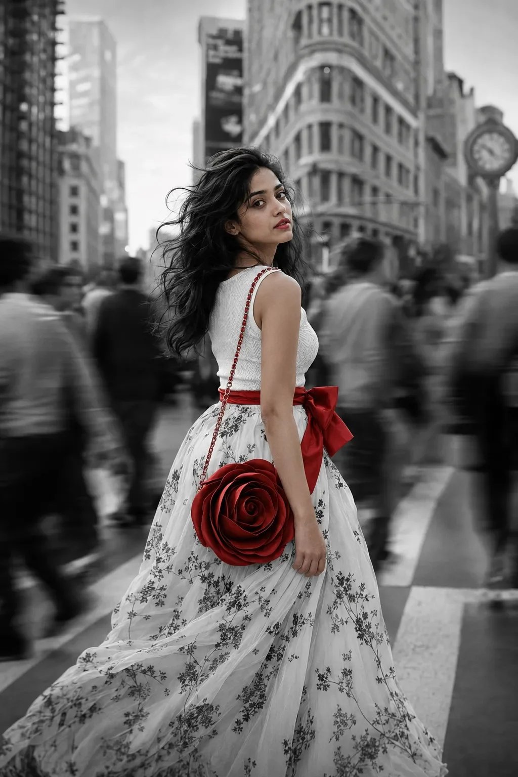 Vivid Woman in Monochrome City