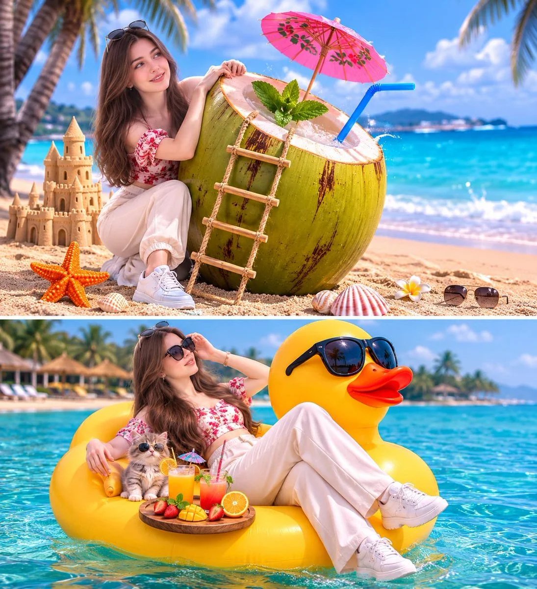 Whimsical Tropical Vacation Scenes