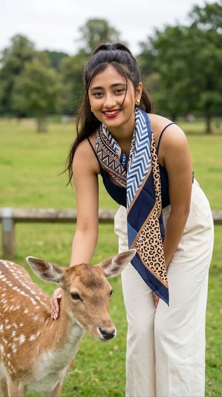Woman petting a deer